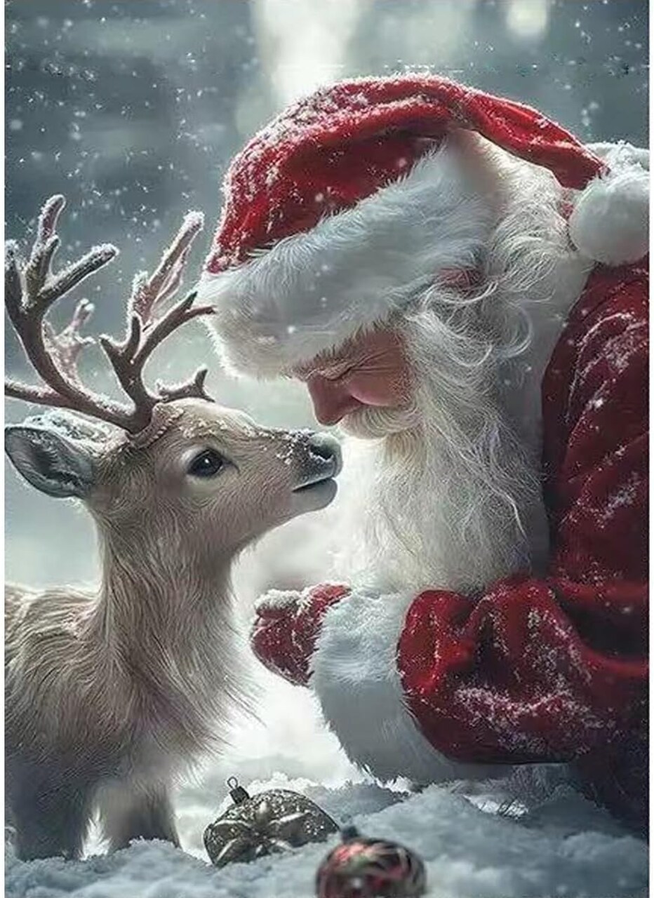 12 X 16 Inch - Santa Claus and his Little Deer Diamond Painting Kits(Animal, Christmas)